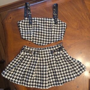 Sugar Thrillz Black & White Houndstooth Skirt Set Top Is Large Skirt Is Med New